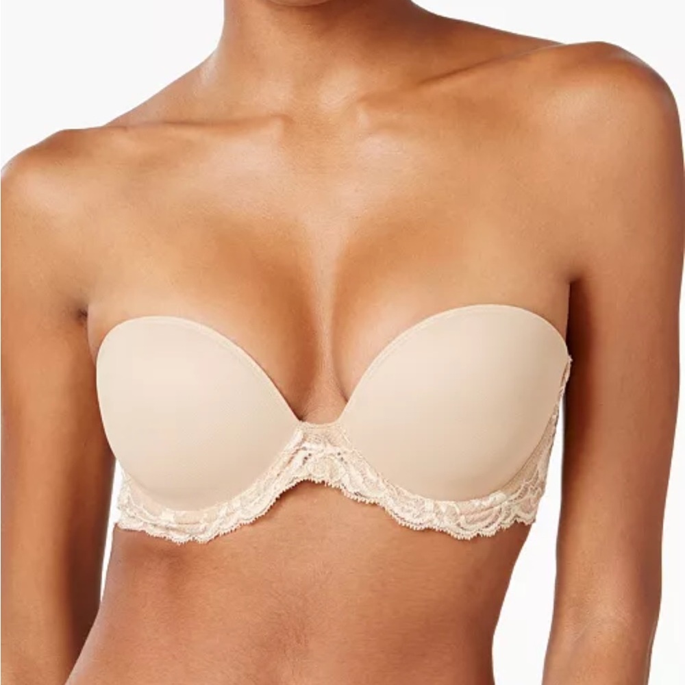 New Natori Feathers Strapless Plunge Multi-Way Bra 731023 Size 34C in Cafe